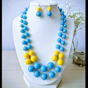 Elegant Blue and Yellow Beaded Necklace Set